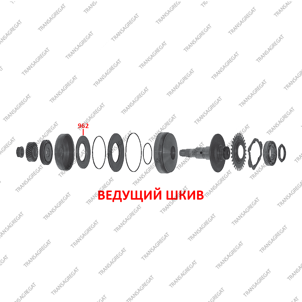 Поршень ведущего шкива малый (c 6 уплотнительными кольцами)